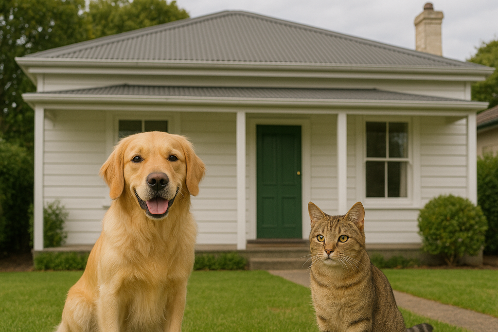 Pets on a lawn